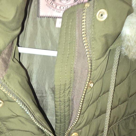 Juicy Couture Olive Puffer Jacket with Faux Fur Trim Y2k Vintage - Picture 7 of 13